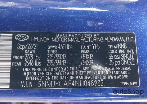 2022 Hyundai Tucson Sel from USA, damaged, VIN 5NMJFCAE4NH048932